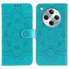 Custodia in pelle per telefono OPPO Find X8 con motivo in rilievo Sun Mandala (blu)