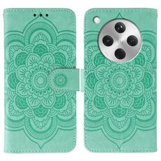 Custodia in pelle per telefono OPPO Find X8 con motivo a rilievo Sun Mandala (verde)