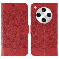 Custodia in pelle per telefono OPPO Find X8 Pro con motivo in rilievo Sun Mandala (rosso)