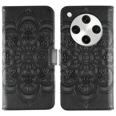 Custodia in pelle per telefono OPPO Find X8 Pro con motivo in rilievo Sun Mandala (nero)