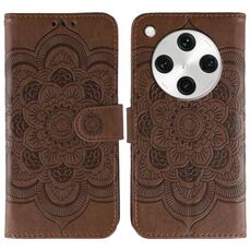 Custodia in pelle per telefono OPPO Find X8 Pro con motivo a rilievo Sun Mandala (marrone)