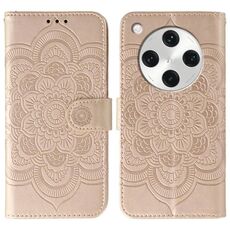Custodia in pelle per telefono OPPO Find X8 Pro con motivo in rilievo Sun Mandala (oro rosa)