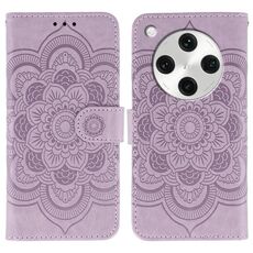 Custodia in pelle per telefono OPPO Find X8 Pro con motivo in rilievo Sun Mandala (viola)