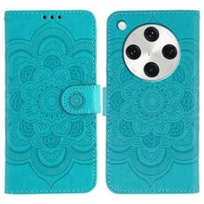 Custodia in pelle per telefono OPPO Find X8 Pro con motivo in rilievo Sun Mandala (blu)