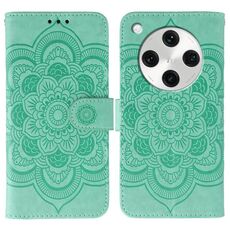 Custodia in pelle per telefono OPPO Find X8 Pro con motivo in rilievo Sun Mandala (verde)
