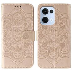 Custodia in pelle per telefono OPPO Reno13 con motivo a rilievo Sun Mandala (oro rosa)