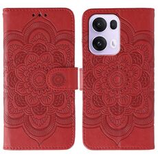 Custodia in pelle per telefono OPPO Reno13 Pro con motivo in rilievo Sun Mandala (rosso)