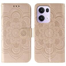 Custodia in pelle per telefono OPPO Reno13 Pro con motivo in rilievo Sun Mandala (oro rosa)