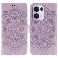 Custodia in pelle per telefono OPPO Reno13 Pro con motivo a rilievo Sun Mandala (viola)