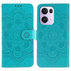 Custodia in pelle per telefono OPPO Reno13 Pro con motivo in rilievo Sun Mandala (blu)