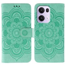 Custodia in pelle per telefono OPPO Reno13 Pro con motivo in rilievo Sun Mandala (verde)