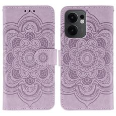 Custodia in pelle per telefono OPPO Reno13 F con motivo a rilievo Sun Mandala (viola)