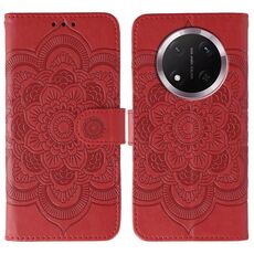 Custodia in pelle per telefono Honor Magic7 Lite con motivo a rilievo Sun Mandala (rosso)