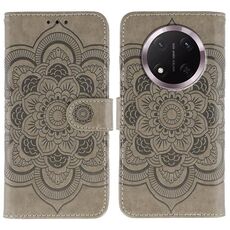 Custodia in pelle per telefono cellulare con motivo in rilievo Sun Mandala per Honor Magic7 Lite (grigio)