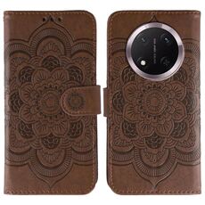 Custodia in pelle per telefono Honor Magic7 Lite con motivo a rilievo Sun Mandala (marrone)
