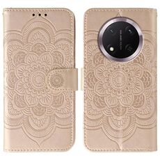 Custodia in pelle per telefono Honor Magic7 Lite con motivo a rilievo Sun Mandala (oro rosa)