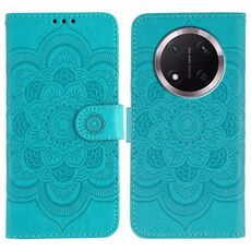 Custodia in pelle per telefono Honor Magic7 Lite con motivo a rilievo Sun Mandala (blu)