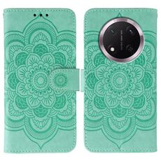 Custodia in pelle per telefono Honor Magic7 Lite con motivo a rilievo Sun Mandala (verde)