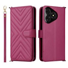 Custodia in pelle multifunzionale con 6 slot per schede per Ulefone Note 19 e cinturino da polso (rosso rosa)