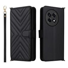 Custodia in pelle multifunzione con 6 slot per schede per OnePlus Ace 5 / Ace 5 Pro 5G / 13R 5G con cinturino da polso (nero)