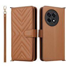 Custodia in pelle multifunzione con 6 slot per schede e cinturino da polso per OnePlus Ace 5 / Ace 5 Pro 5G / 13R 5G (marrone)