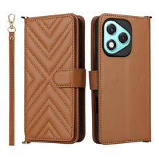 Custodia in pelle multifunzione con 6 slot per schede per Honor 400 Lite 5G e cinturino da polso (marrone)