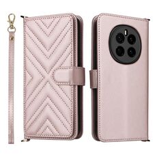 Custodia in pelle multifunzione con 6 slot per schede per Honor Magic7 5G e cinturino da polso (rosa)