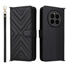 Custodia in pelle multifunzione con 6 slot per schede per Honor Magic7 5G e cinturino da polso (nera)