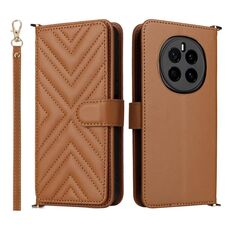 Custodia in pelle multifunzione con 6 slot per schede per Honor Magic7 5G e cinturino da polso (marrone)