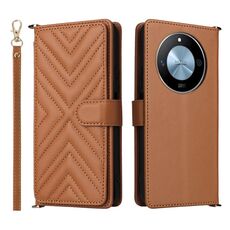 Custodia in pelle per Honor X60 5G / X9c, multifunzione, intelligente, con 6 slot per schede e cinturino da polso (marrone)