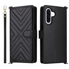 Custodia in pelle multifunzione con 6 slot per schede per Samsung Galaxy A26 5G e cinturino da polso (nera)