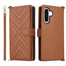 Custodia in pelle multifunzione con 6 slot per schede per Samsung Galaxy A26 5G e cinturino da polso (marrone)