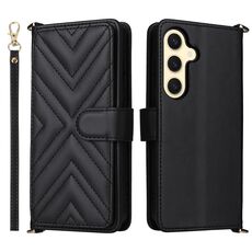 Custodia in pelle multifunzione con 6 slot per schede per Samsung Galaxy S25 5G e cinturino da polso (nera)