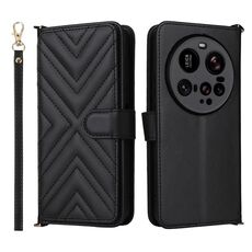 Custodia in pelle per telefono Xiaomi 15 Ultra multifunzionale con 6 slot per carte e cinturino da polso (nera)