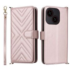 Custodia in pelle multifunzione con 6 slot per schede per ZTE Blade A35e Z2466 e cinturino da polso (rosa)