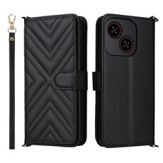 Custodia in pelle multifunzione con 6 slot per schede per ZTE Blade A35e Z2466 e cinturino da polso (nera)