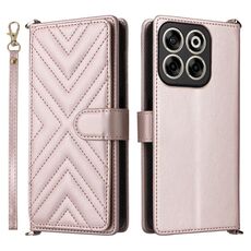 Custodia in pelle multifunzione con 6 slot per schede per ZTE Blade V70 4G e cinturino da polso (rosa)