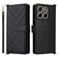 Custodia in pelle multifunzione con 6 slot per schede per ZTE Blade V70 4G e cinturino da polso (nera)