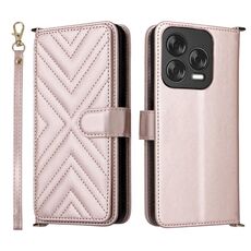 Custodia in pelle per telefono cellulare multifunzione con 6 slot per schede e cinturino da polso per ZTE Blade V70 Design 4G (rosa)