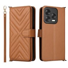 Custodia in pelle per telefono cellulare multifunzione con 6 slot per schede e cinturino da polso per ZTE Blade V70 Design 4G (marrone)