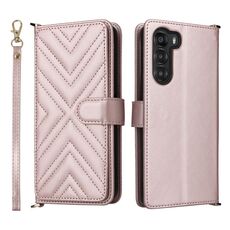 Custodia in pelle multifunzione con 6 slot per schede per ZTE Nubia S 5G A403ZT con cinturino da polso (rosa)