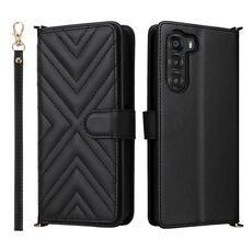 Custodia in pelle multifunzione con 6 slot per schede per ZTE Nubia S 5G A403ZT e cinturino da polso (nero)