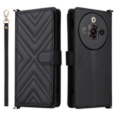 Custodia in pelle multifunzione con 6 slot per schede per ZTE Nubia Focus Pro 5G e cinturino da polso (nero)
