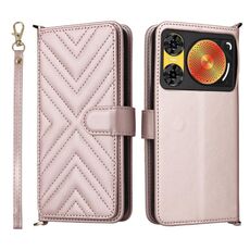 Custodia in pelle multifunzione con 6 slot per schede per ZTE Nubia Music 2 con cinturino da polso (rosa)