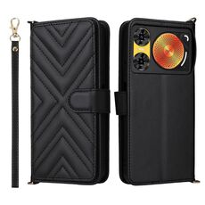 Custodia in pelle multifunzione con 6 slot per schede per ZTE Nubia Music 2 con cinturino da polso (nera)