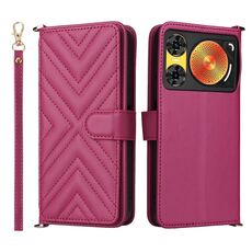 Custodia in pelle multifunzione con 6 slot per schede per ZTE Nubia Music 2 con cinturino da polso (rosso rosa)
