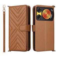 Custodia in pelle multifunzione con 6 slot per schede per ZTE Nubia Music 2 con cinturino da polso (marrone)