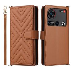 Custodia in pelle per telefono cellulare multifunzionale ZTE nubia Z70 Ultra con 6 slot per schede e cinturino da polso (marrone)