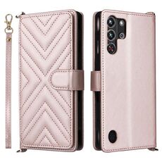 Custodia in pelle multifunzionale con 6 slot per schede per ZTE Nubia Red Magic 10 Pro / 10 Pro+ con cinturino da polso (rosa)