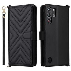 Custodia in pelle multifunzione con 6 slot per schede per ZTE Nubia Red Magic 10 Pro / 10 Pro+ con cinturino da polso (nero)